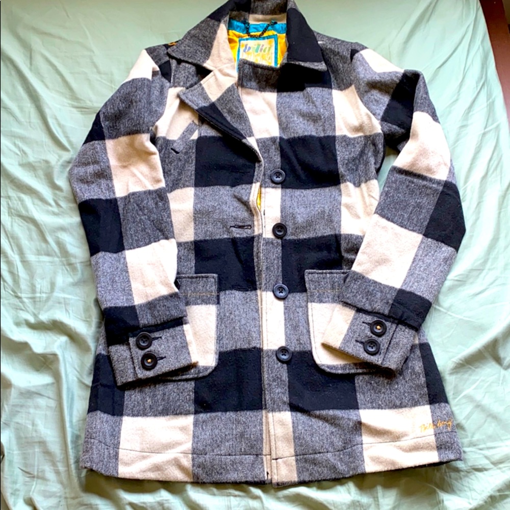 💜Billabong plaid trench coat jacket!  Size M